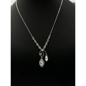 Givenchy Necklace Silver Tone Rhinestone Crystal Swirl Drop Pendant 16.5 Inch